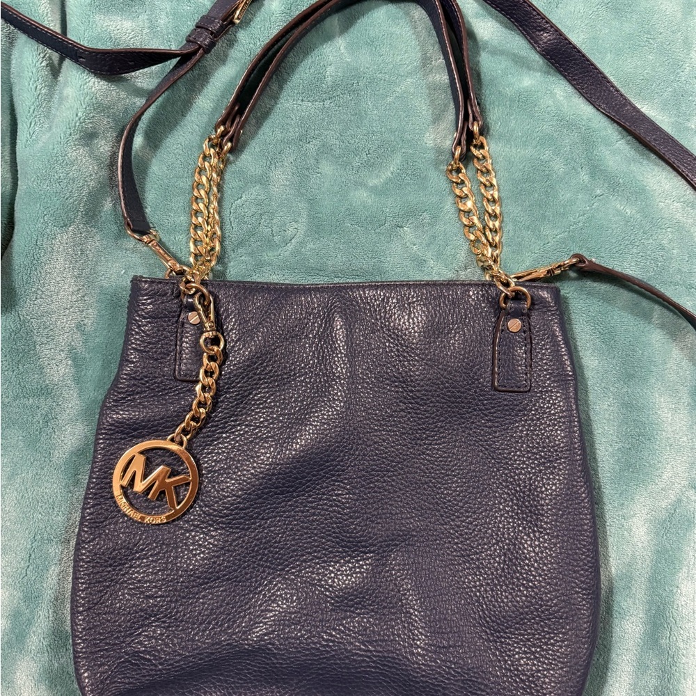 Michael Kors Navy Blue Leather Tote Bag